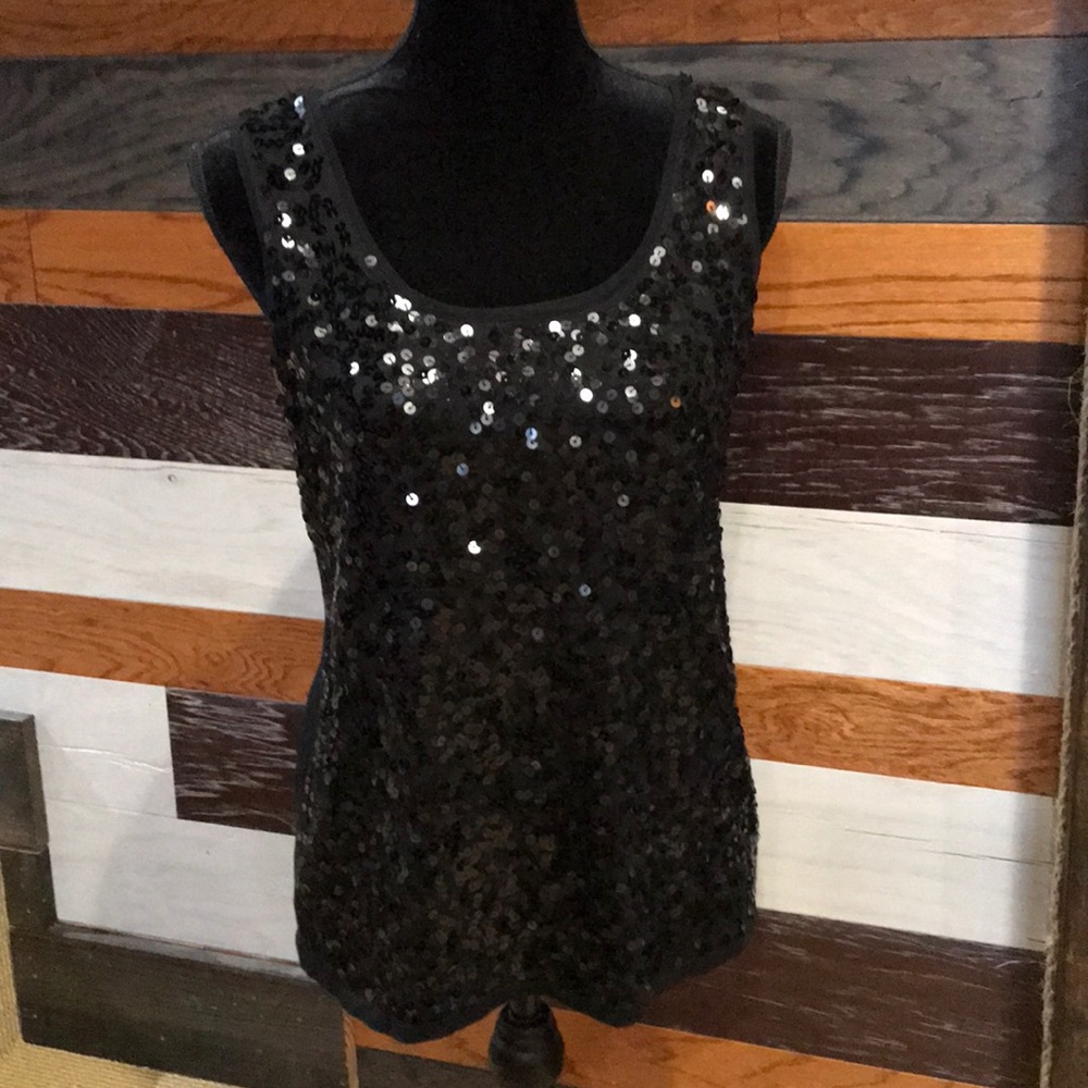 EUC Loft Petites Large sequin tank black